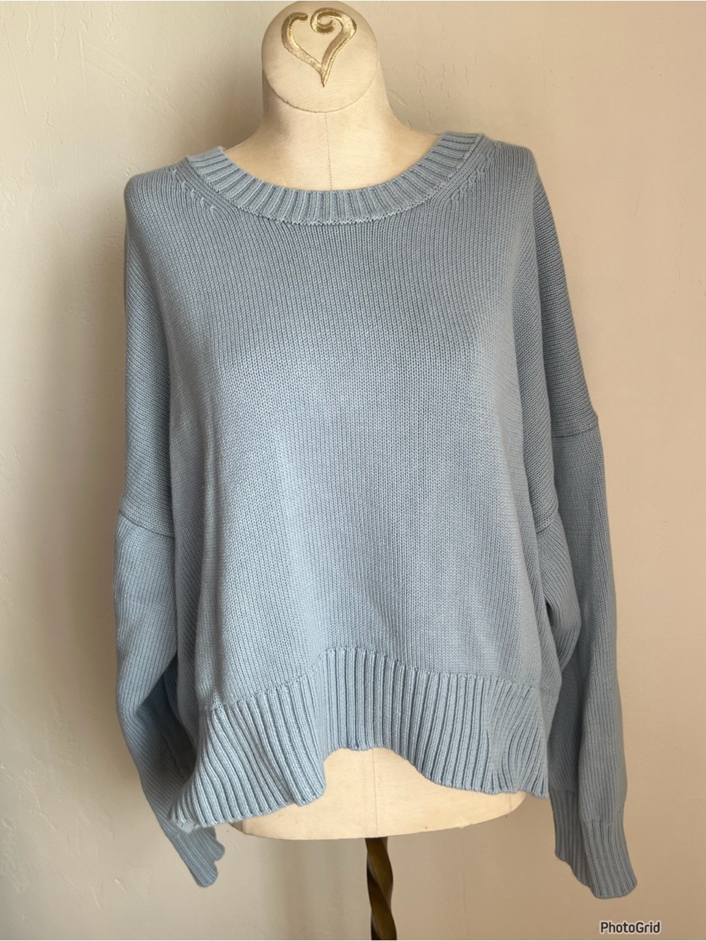 Quince 100% Organic Cotton Boyfriend Crew Sweater Sky Blue Large - Picture 2 of 3